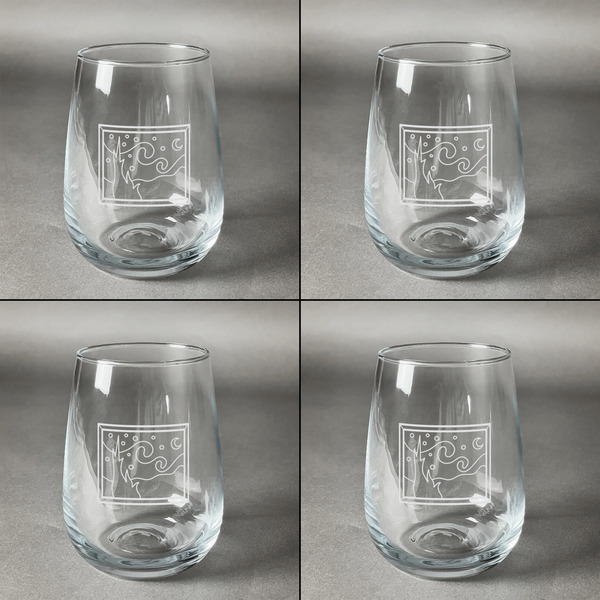 The Starry Night (Van Gogh 1889) Set of Four Personalized Stemless Wineglasses (Approval)