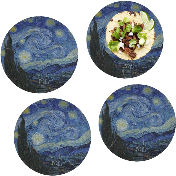 Custom The Starry Night (Van Gogh 1889) Set of 4 Glass Lunch / Dinner Plate 10"