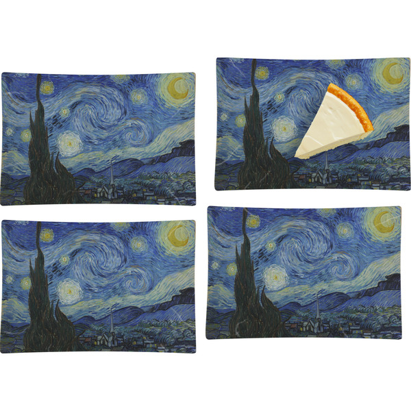 Custom The Starry Night (Van Gogh 1889) Set of 4 Glass Rectangular Appetizer / Dessert Plate