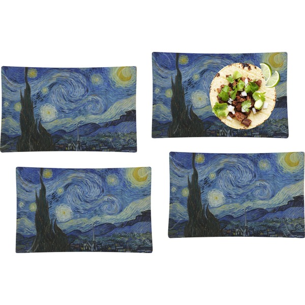 Custom The Starry Night (Van Gogh 1889) Set of 4 Glass Rectangular Lunch / Dinner Plate