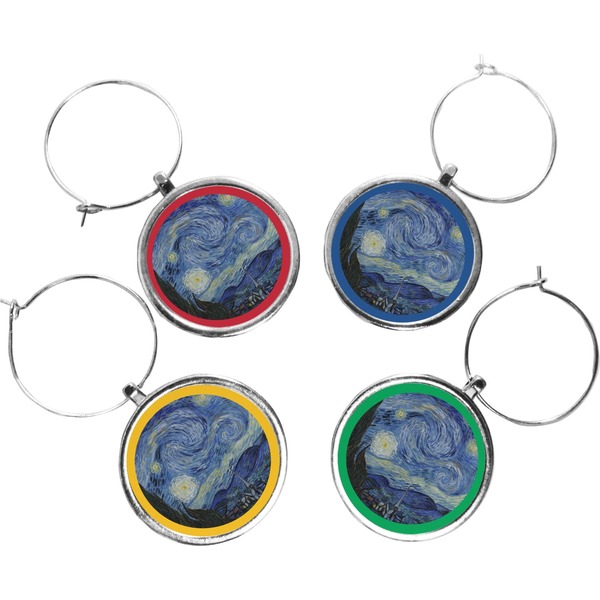 Custom The Starry Night (Van Gogh 1889) Wine Charms (Set of 4)