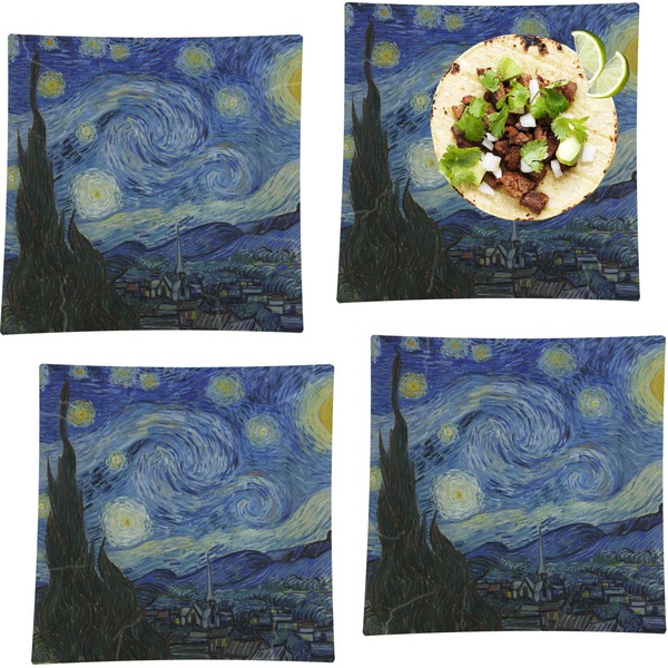 Custom The Starry Night (Van Gogh 1889) Set of 4 Glass Square Lunch / Dinner Plate 9.5"