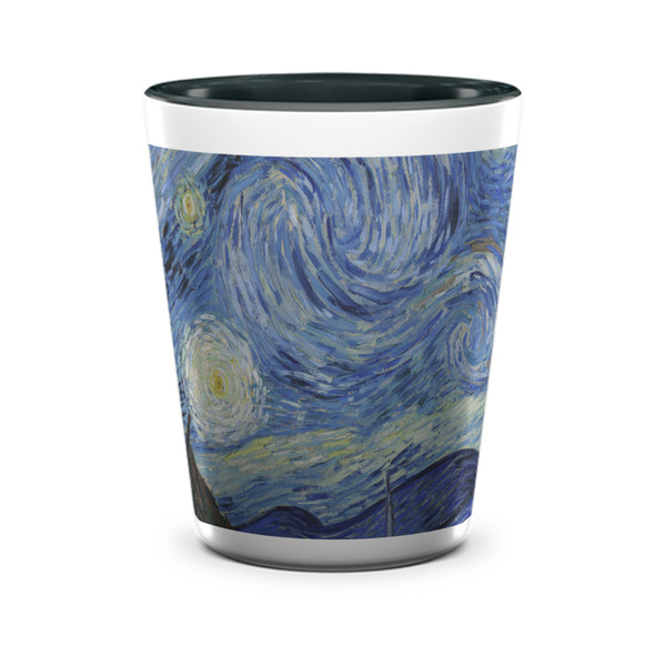 Custom The Starry Night (Van Gogh 1889) Ceramic Shot Glass - 1.5 oz - Two Tone - Single