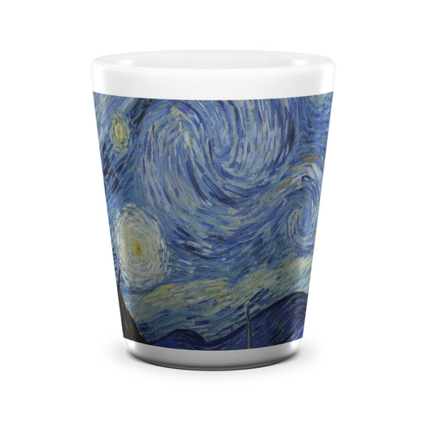 Custom The Starry Night (Van Gogh 1889) Ceramic Shot Glass - 1.5 oz - White - Set of 4