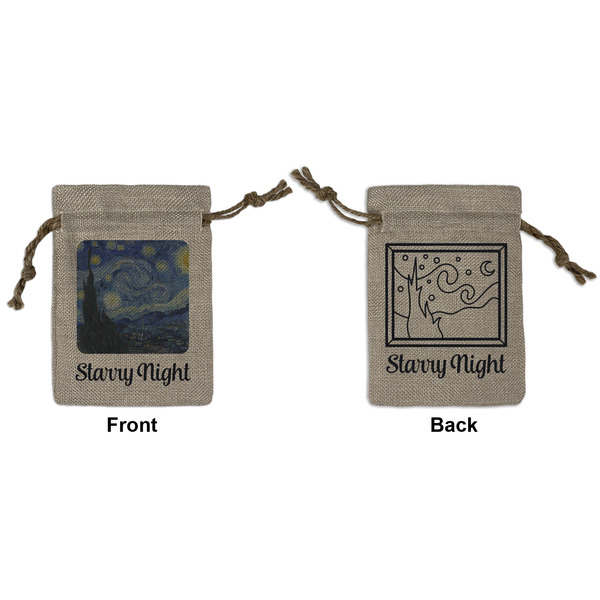 Custom The Starry Night (Van Gogh 1889) Small Burlap Gift Bag - Front & Back