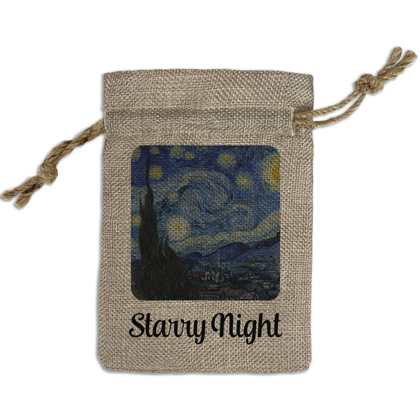 Custom The Starry Night (Van Gogh 1889) Small Burlap Gift Bag - Front