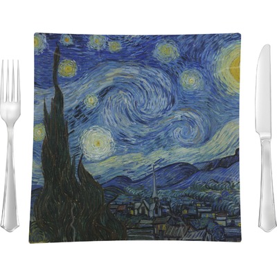 The Starry Night (Van Gogh 1889) 9.5" Glass Square Lunch / Dinner Plate- Single or Set of 4