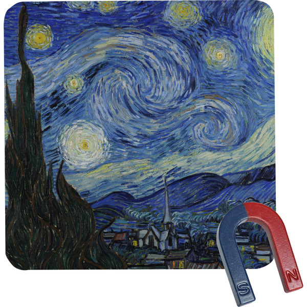 Custom The Starry Night (Van Gogh 1889) Square Fridge Magnet