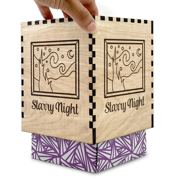 The Starry Night (Van Gogh 1889) Square Tissue Box Covers - Wood - with box