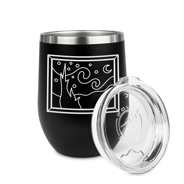 The Starry Night (Van Gogh 1889) Stainless Wine Tumblers - Black - Single Sided - Alt View