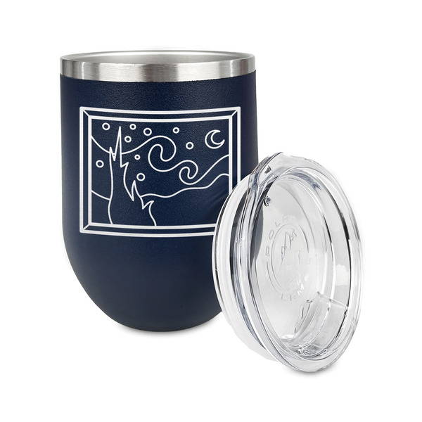 The Starry Night (Van Gogh 1889) Stainless Wine Tumblers - Navy - Double Sided - Alt View
