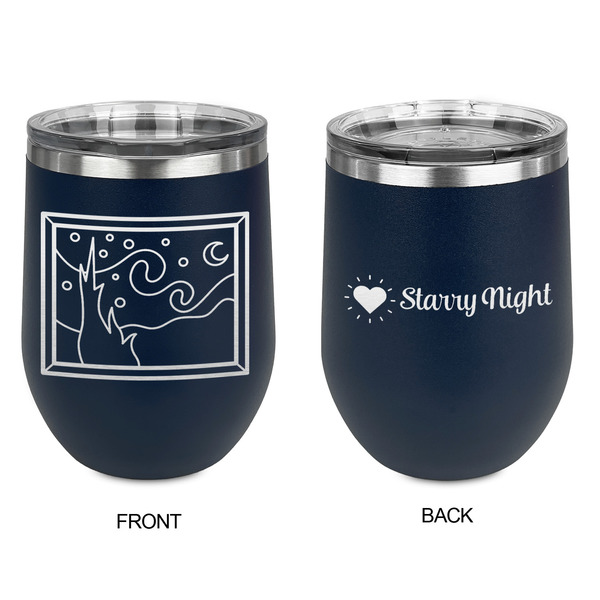 The Starry Night (Van Gogh 1889) Stainless Wine Tumblers - Navy - Double Sided - Approval