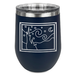 The Starry Night (Van Gogh 1889) Stemless Stainless Steel Wine Tumbler - Navy - Double Sided