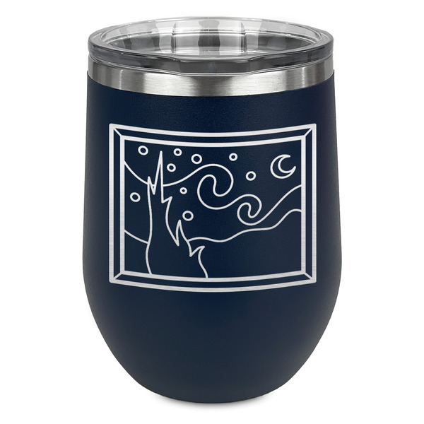 The Starry Night (Van Gogh 1889) Stainless Wine Tumblers - Navy - Single Sided - Front