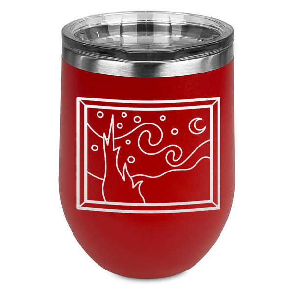 Custom The Starry Night (Van Gogh 1889) Stemless Stainless Steel Wine Tumbler - Red - Double Sided
