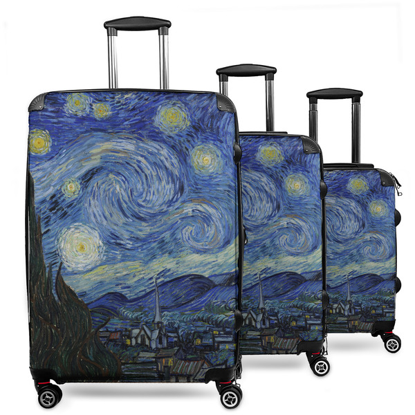 Custom The Starry Night (Van Gogh 1889) 3 Piece Luggage Set - 20" Carry On, 24" Medium Checked, 28" Large Checked