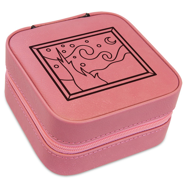 Custom The Starry Night (Van Gogh 1889) Travel Jewelry Boxes - Pink Leather