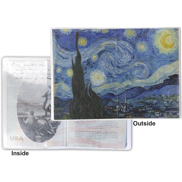 The Starry Night (Van Gogh 1889) Vinyl Passport Holder - Flat Front and Back