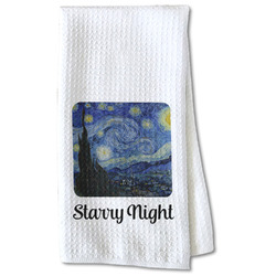 The Starry Night (Van Gogh 1889) Kitchen Towel - Waffle Weave - Partial Print