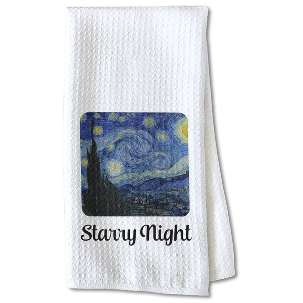 Custom The Starry Night (Van Gogh 1889) Kitchen Towel - Waffle Weave - Partial Print