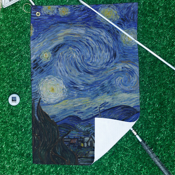 The Starry Night (Van Gogh 1889) Waffle Weave Golf Towel - In Context
