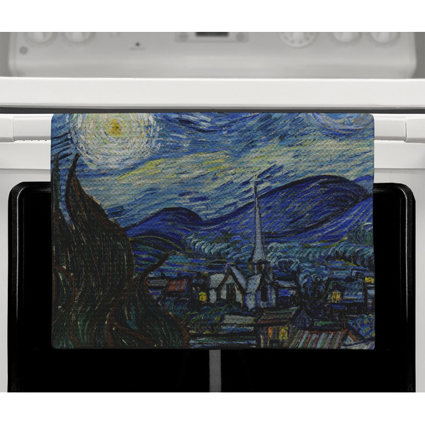 The Starry Night (Van Gogh 1889) Waffle Weave Towel - Full Color Print - Lifestyle2 Image