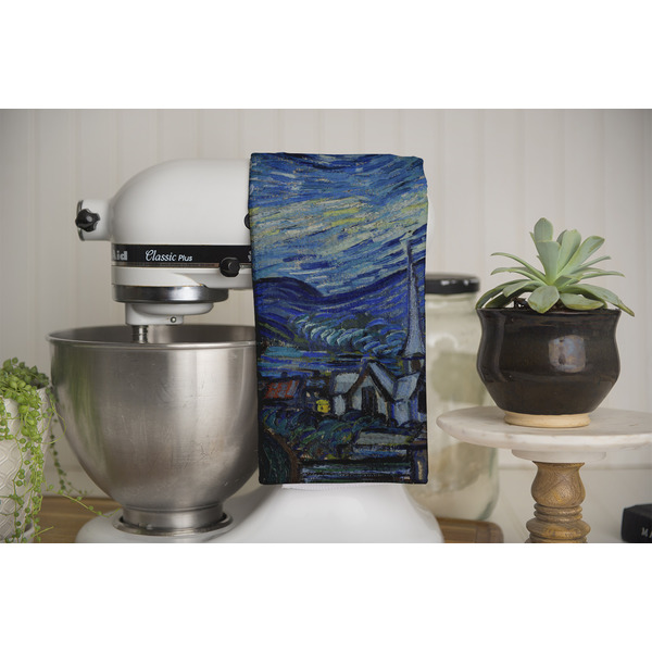 The Starry Night (Van Gogh 1889) Waffle Weave Towel - Full Color Print - Lifestyle Image