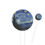 The Starry Night (Van Gogh 1889) 4" Round Plastic Food Picks - White - Single Sided