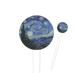 The Starry Night (Van Gogh 1889) 4" Round Plastic Food Picks - White - Single Sided