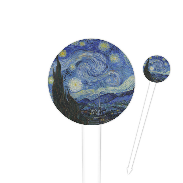 Custom The Starry Night (Van Gogh 1889) 4" Round Plastic Food Picks - White - Double Sided