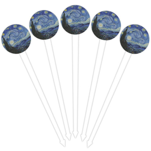 The Starry Night (Van Gogh 1889) White Plastic 4" Food Pick - Round - Fan View