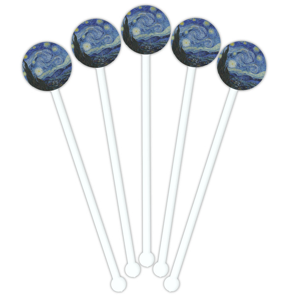 The Starry Night (Van Gogh 1889) White Plastic 5.5" Stir Stick - Fan View