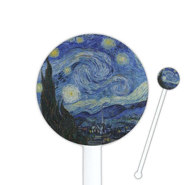 Custom The Starry Night (Van Gogh 1889) 5.5" Round Plastic Stir Sticks - White - Single Sided