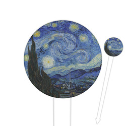 The Starry Night (Van Gogh 1889) 6" Round Plastic Food Picks - White - Single Sided