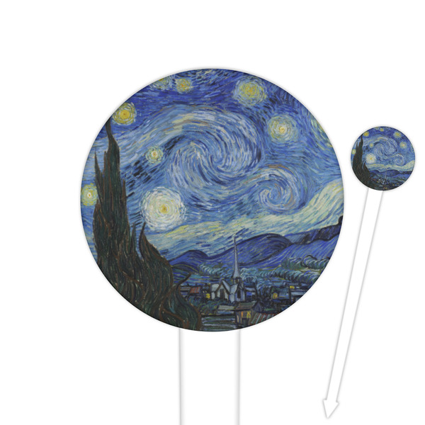 Custom The Starry Night (Van Gogh 1889) 6" Round Plastic Food Picks - White - Double Sided