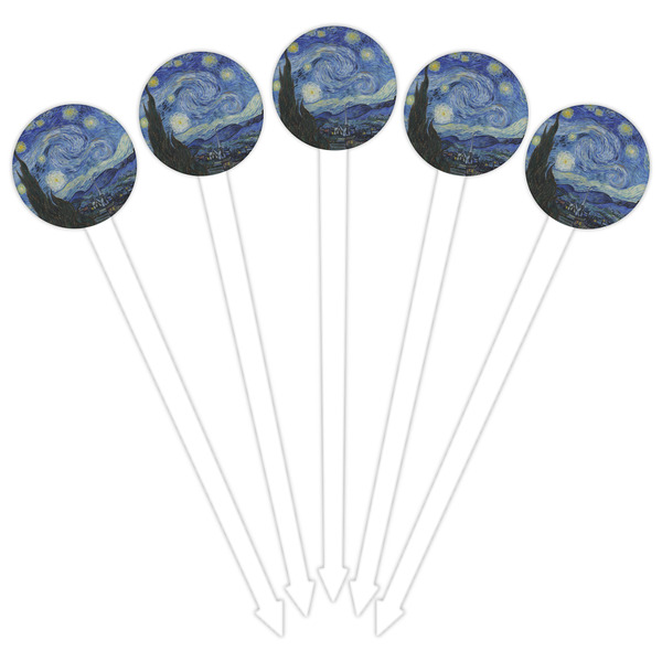 The Starry Night (Van Gogh 1889) White Plastic 6" Food Pick - Round - Fan View