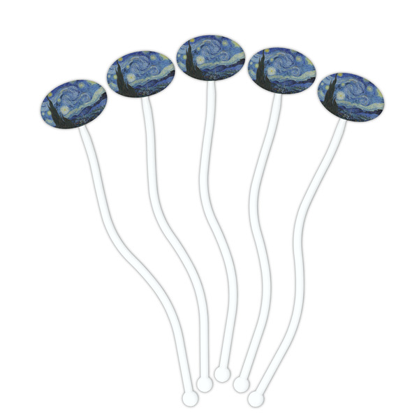 The Starry Night (Van Gogh 1889) White Plastic 7" Stir Stick - Oval - Fan