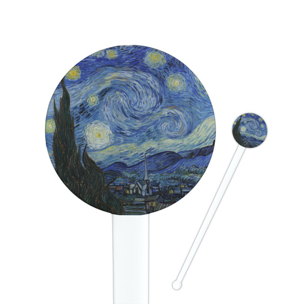 Custom The Starry Night (Van Gogh 1889) 7" Round Plastic Stir Sticks - White - Double Sided
