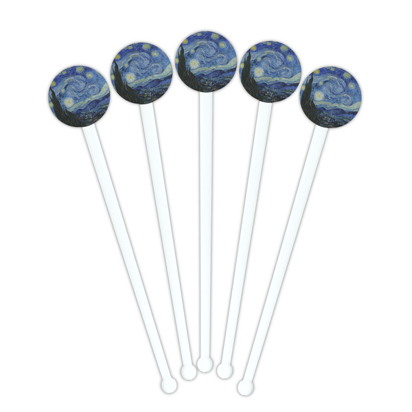 The Starry Night (Van Gogh 1889) White Plastic 7" Stir Stick - Round - Fan View