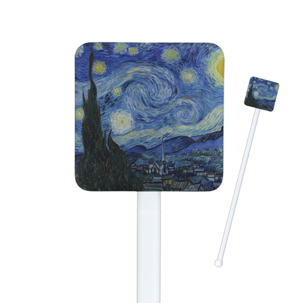 Custom The Starry Night (Van Gogh 1889) Square Plastic Stir Sticks - Double Sided