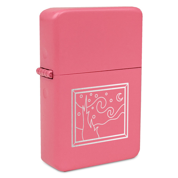 Custom The Starry Night (Van Gogh 1889) Windproof Lighter - Pink - Double Sided & Lid Engraved