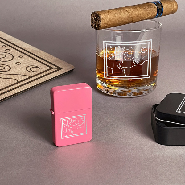 The Starry Night (Van Gogh 1889) Windproof Lighters - Pink - In Context