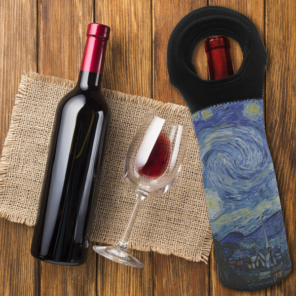 The Starry Night (Van Gogh 1889) Wine Tote Bag - FLATLAY