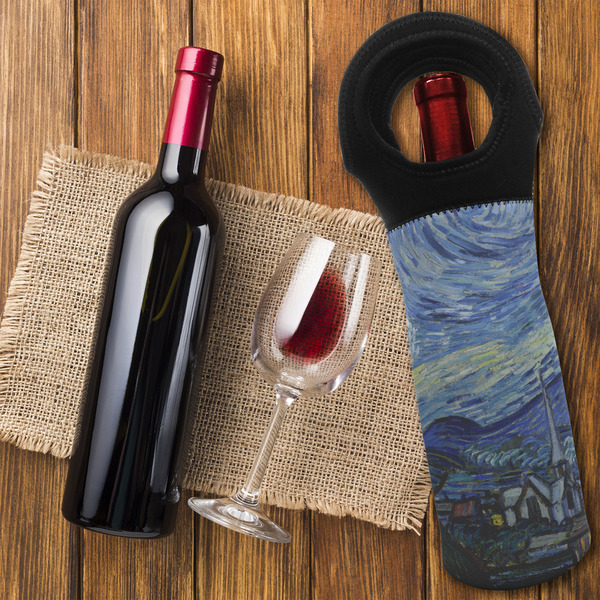 The Starry Night (Van Gogh 1889) Wine Tote Bag - FLATLAY