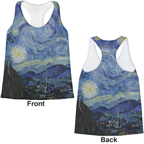 The Starry Night (Van Gogh 1889) Womens Racerback Tank Tops - Medium - Front and Back