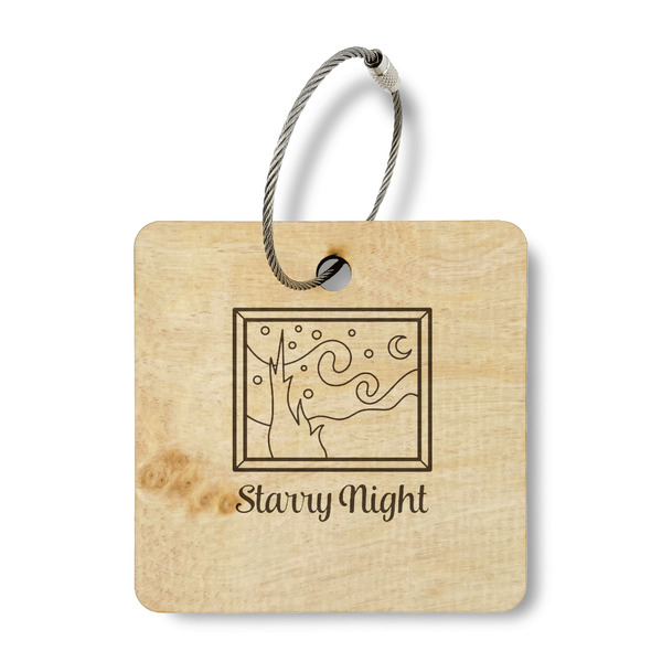 Custom The Starry Night (Van Gogh 1889) Wood Luggage Tag - Square
