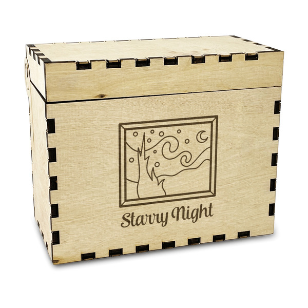 Custom The Starry Night (Van Gogh 1889) Wood Recipe Box - Laser Engraved