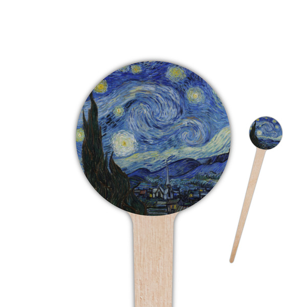 Custom The Starry Night (Van Gogh 1889) 4" Round Wooden Food Picks - Single Sided