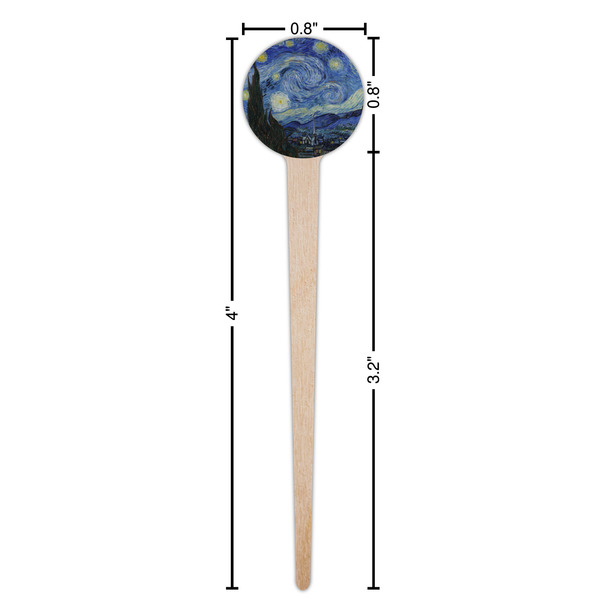 The Starry Night (Van Gogh 1889) Wooden 4" Food Pick - Round - Dimensions