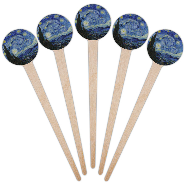 The Starry Night (Van Gogh 1889) Wooden 4" Food Pick - Round - Fan View
